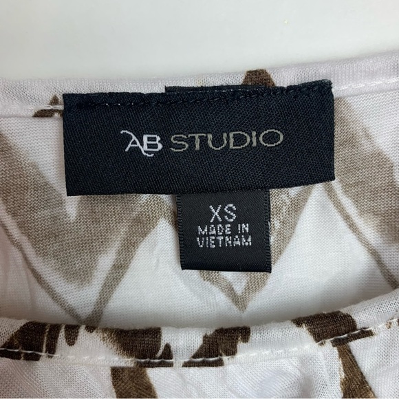 AB Studio White Brown Chevron Spaghetti Straps Fringe Blouse - Picture 9 of 16